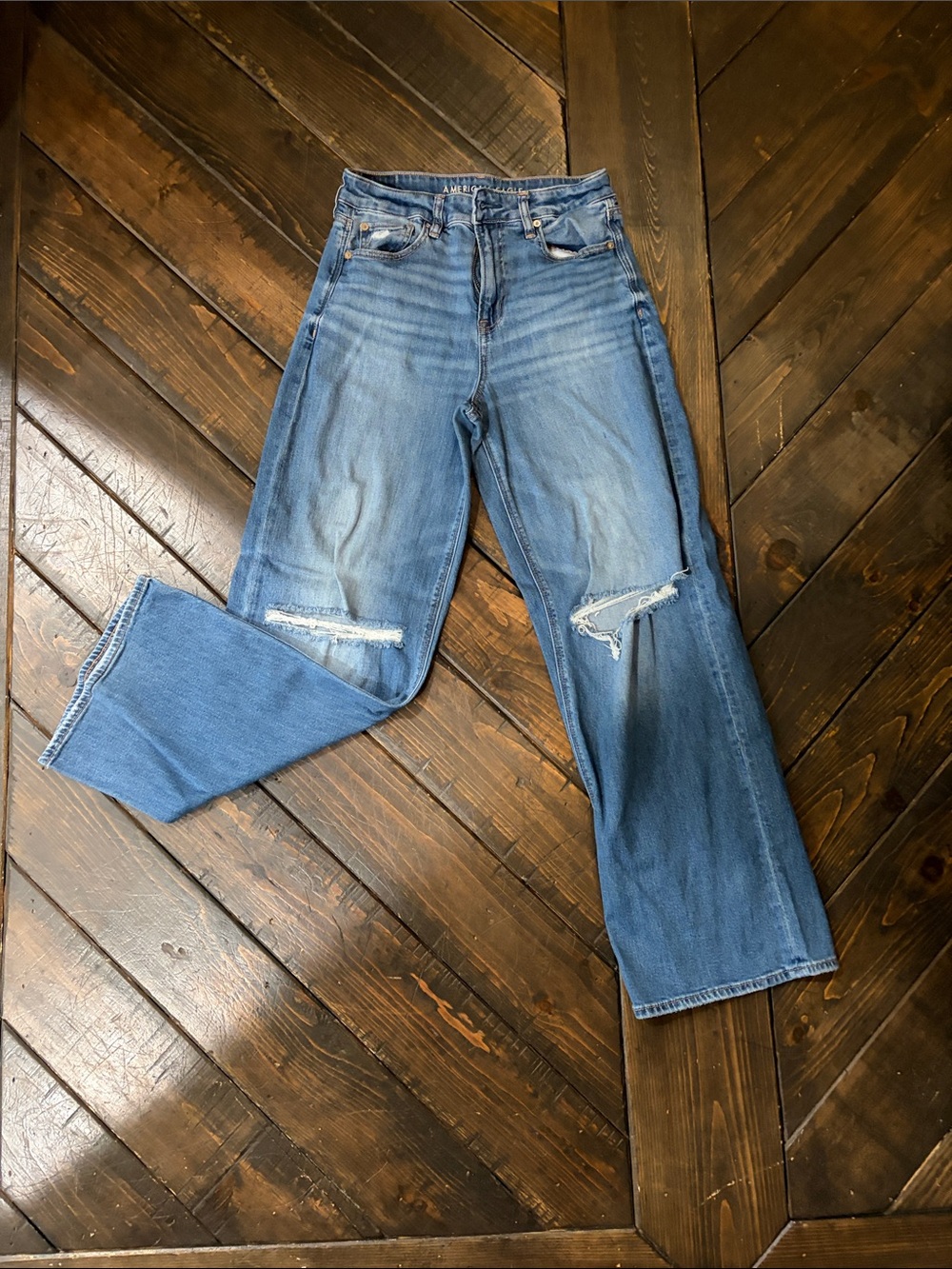 American Eagle Outfitters Light Blue Wide Leg Distressed Jeans
